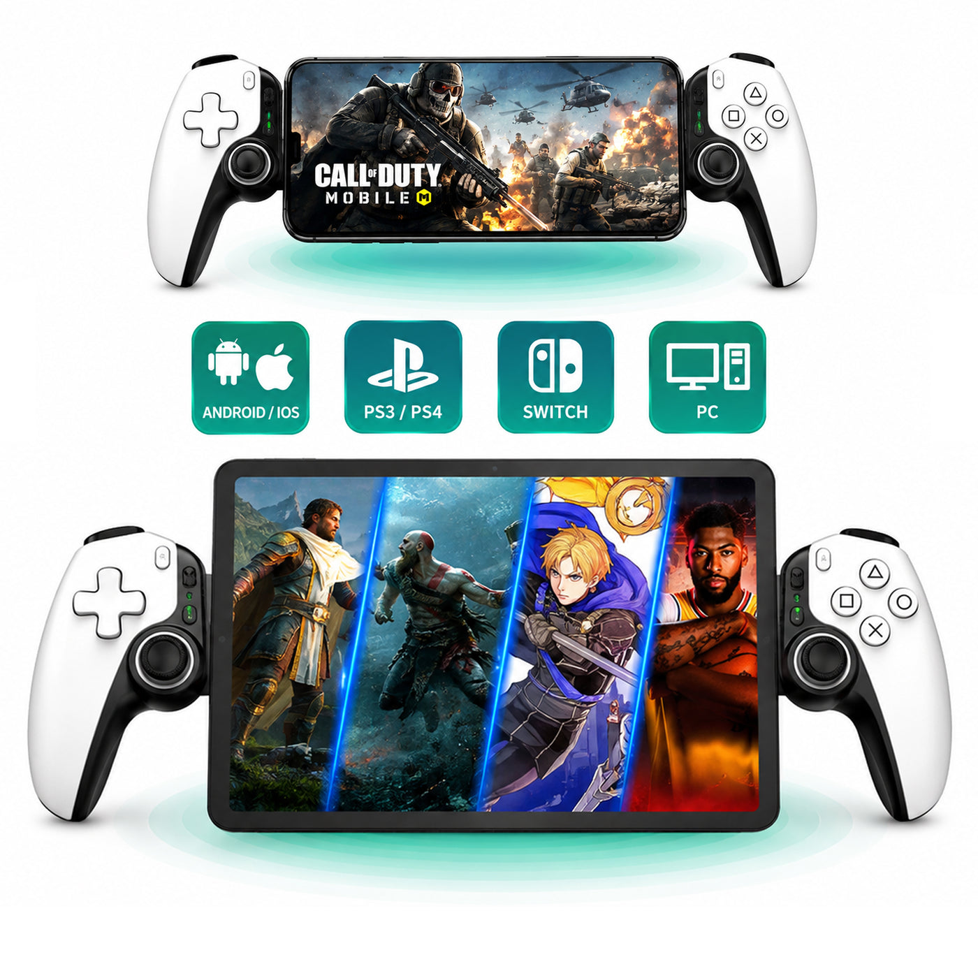 Controller Gaming Wireless Timebox, Hall Joystick, Bluetooth, Alb