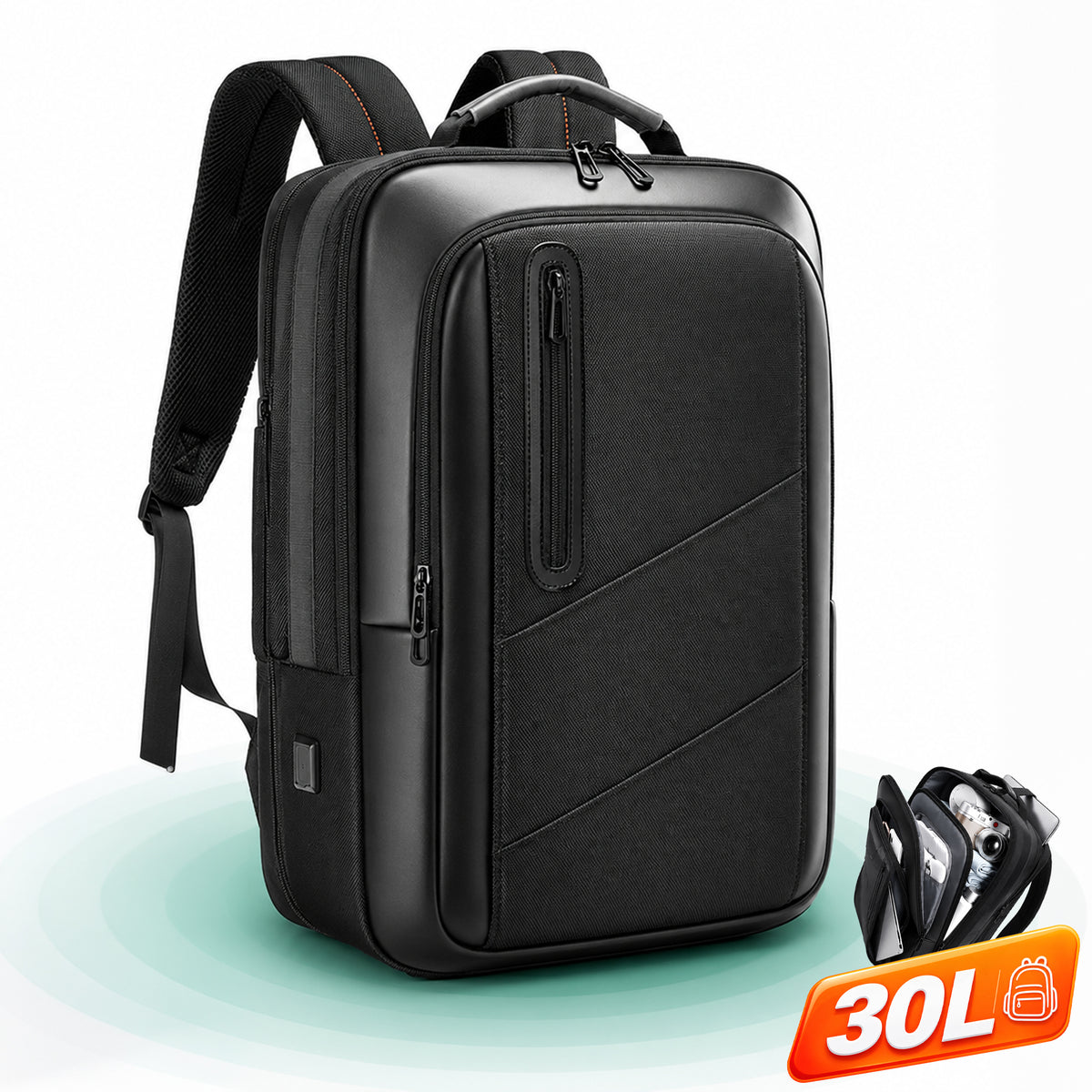 Ghiozdan Timebox, Extensibil, Waterproof, pana la 16 inch, Negru