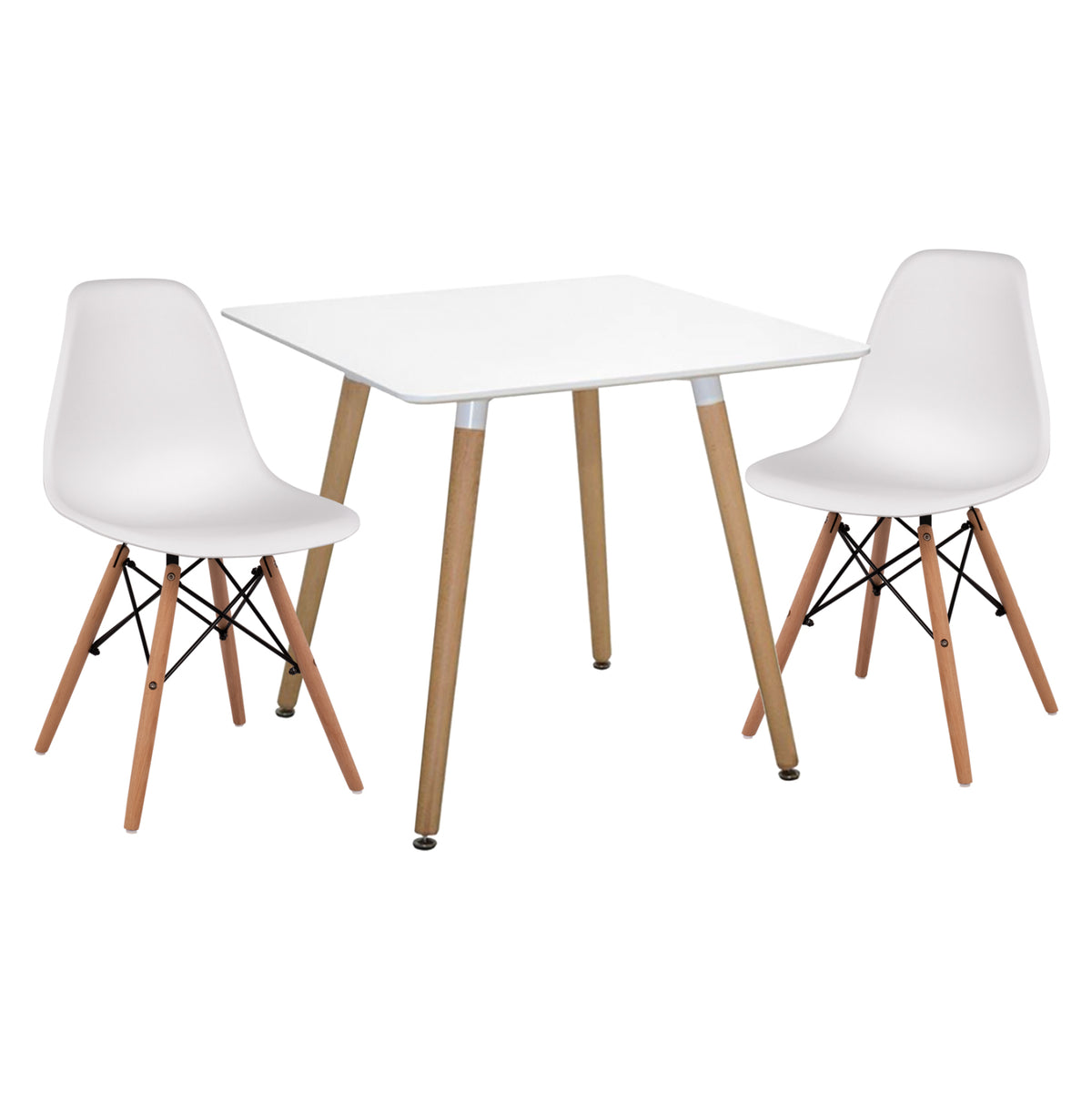 Set dining Twist, 3 piese, masa + 2 scaune, nuanta natur/alb