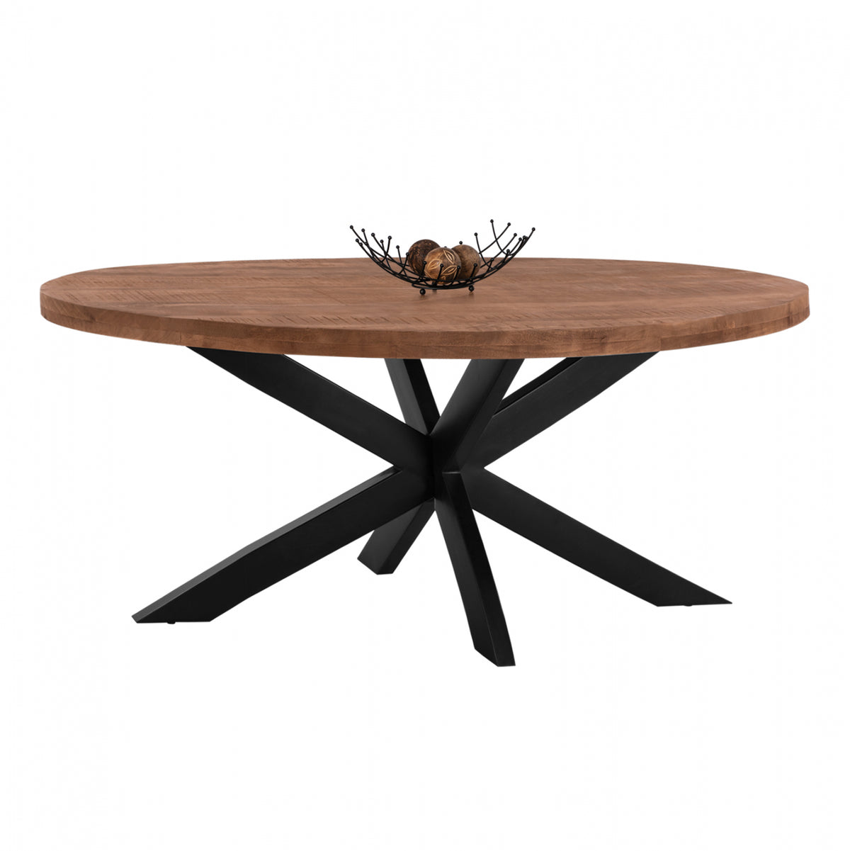 Masa dining ovala,  lemn masiv de mango si picioare metalice, 210x100x78 cm