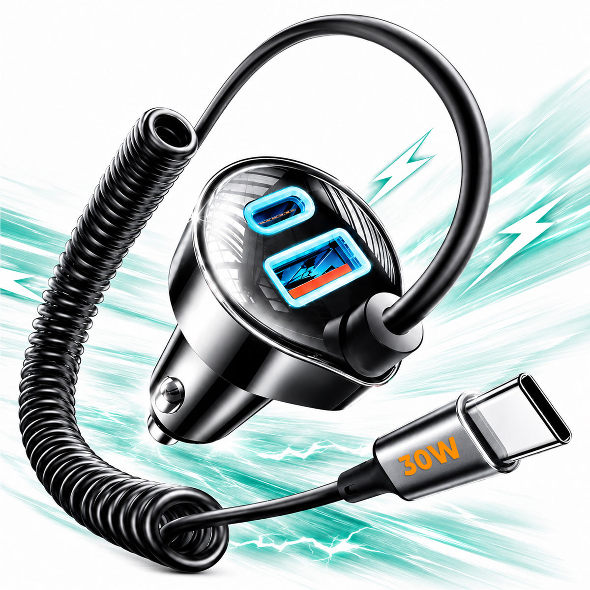 Incarcator auto Timebox, 65W, 1 x USB QC 3, 1 x USB-C, Negru