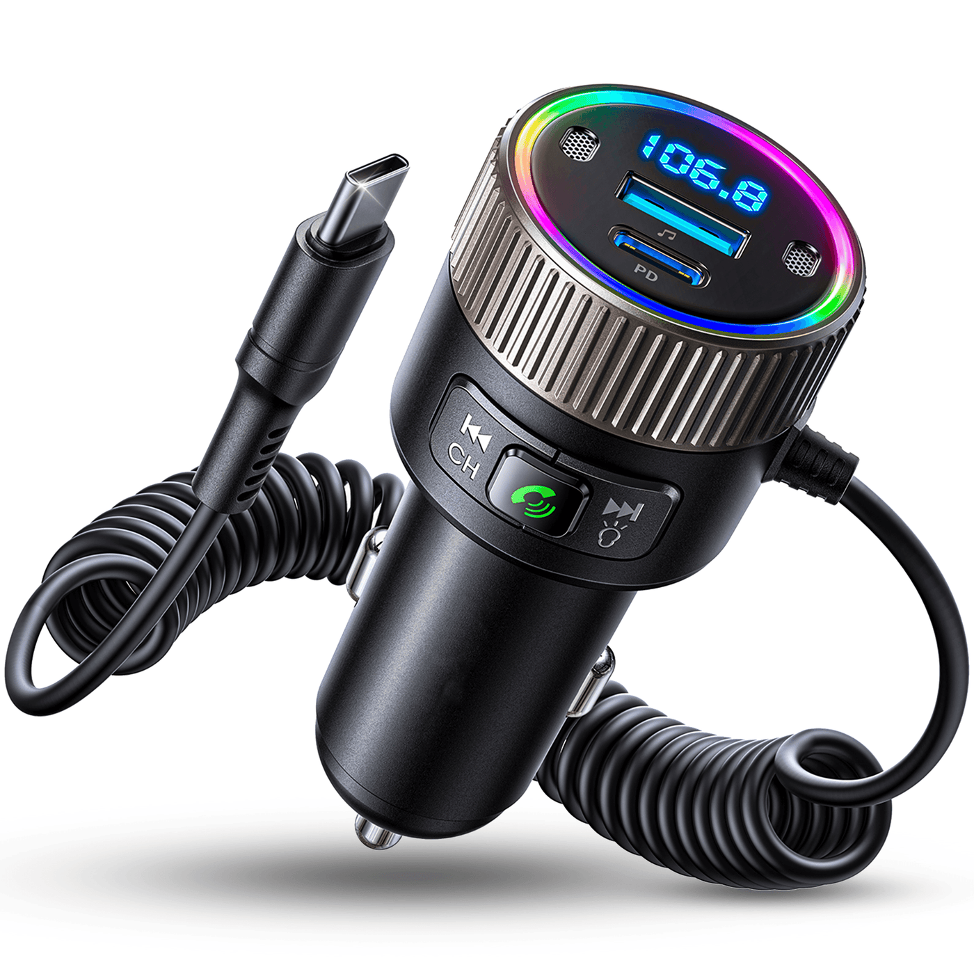 Incarcator auto Timebox, 60W, 1 x USB QC 3, 1 x USB-C, 1 x Cablu Type-C, Negru - Imagine 1