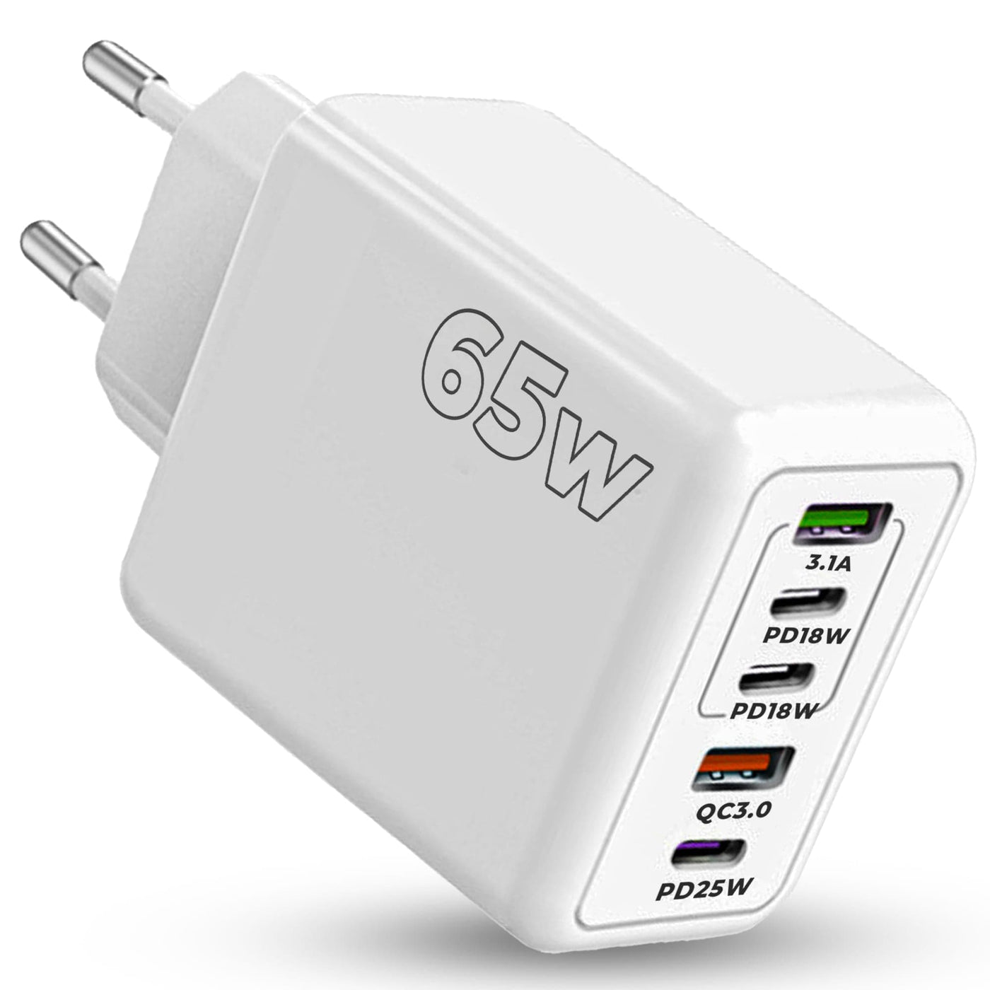 Incarcator Retea Timebox, 5 Porturi, 65W, 3 x Type-C, 2 x USB, Alb - Imagine 1
