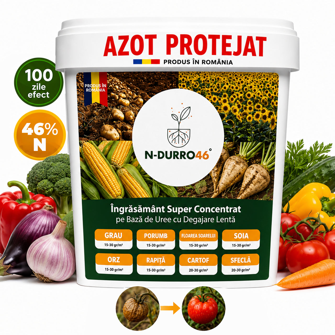 Ingrasamant cu Azot si Extracte Humice - N-Durro 46, 46% N, Efect 100 Zile