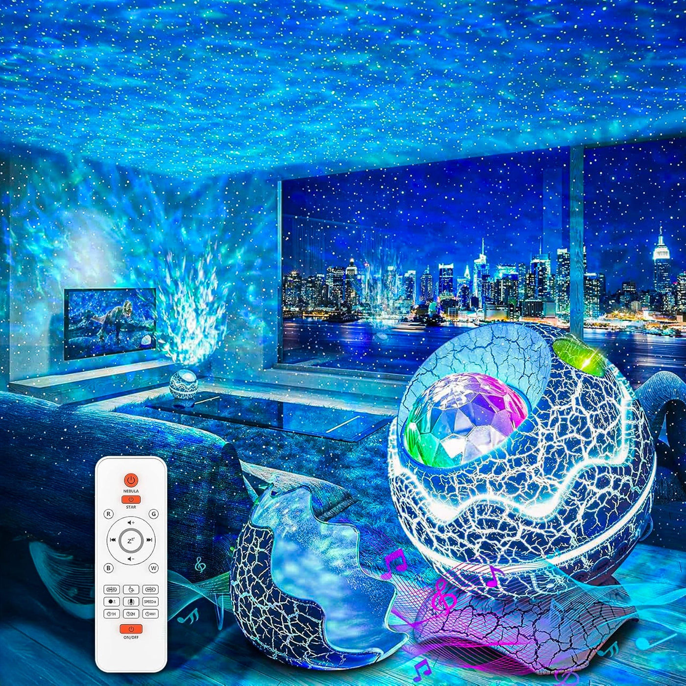 Lampa de Noapte tip Proiector Galaxie Timebox, 10 Sunete Albe, Alb - Imagine 1