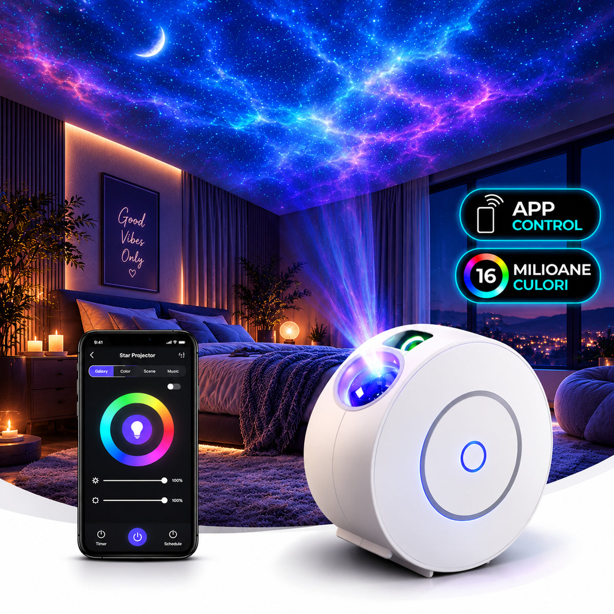 Lampa de veghe tip proiector stele cu aplicatie pe telefon
