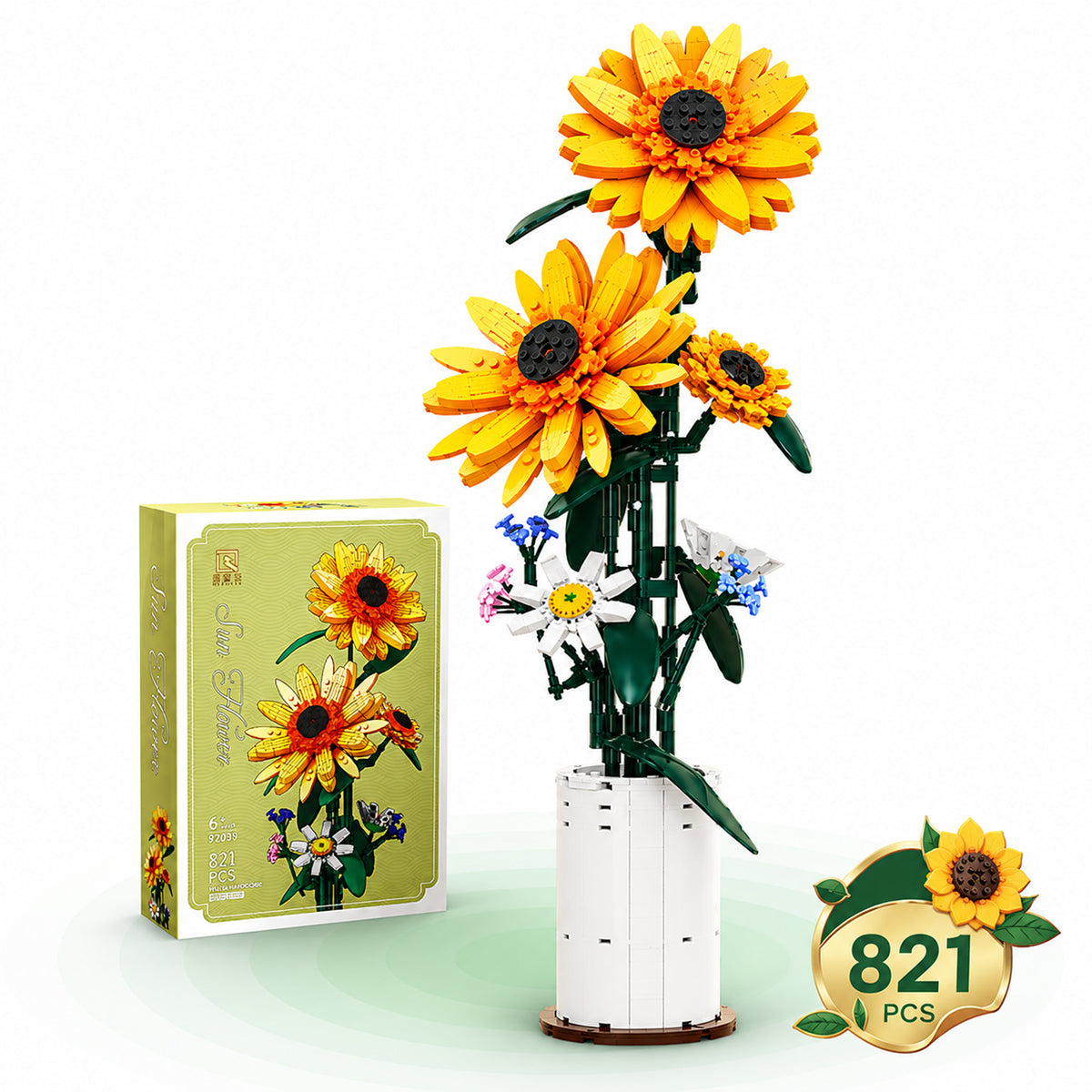 Set Constructie Floarea Soarelui Timebox, 821 Piese ABS, Ornament, Galben