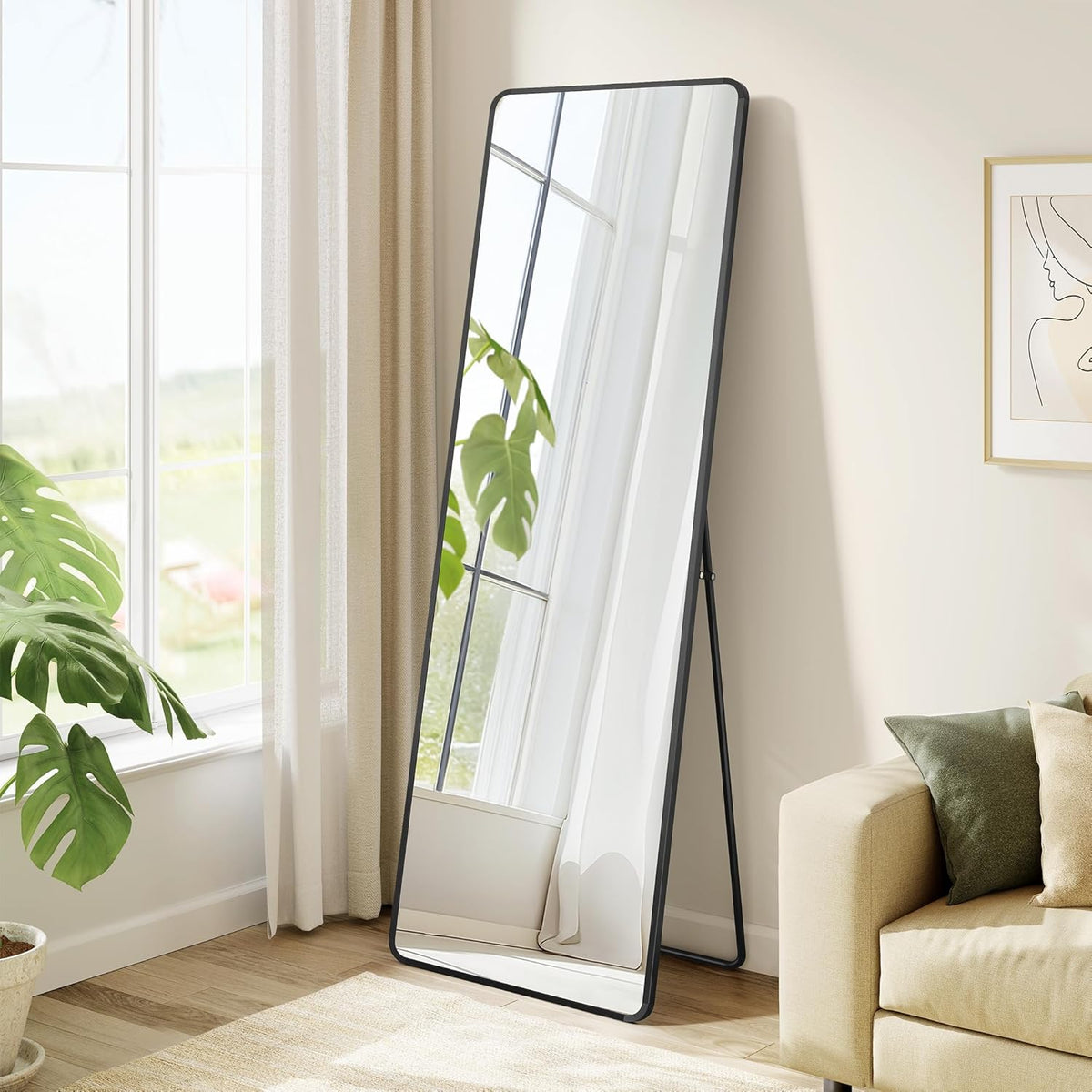 SONGMICS Oglinda de podea tip dressing, rama din aluminiu, sticla securizata, 150×40 cm, negru