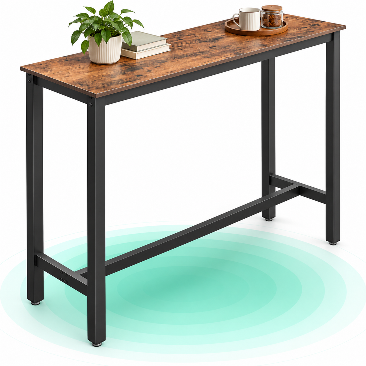 Masa de bar inalta, cadru metalic, design industrial, 120x40x100cm, maro rustic