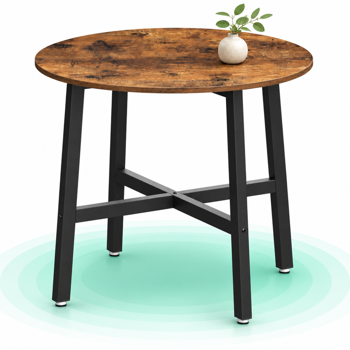 Masa rotunda industriala, blat PAL, cadru otel, 80x75 cm, maro rustic cu negru