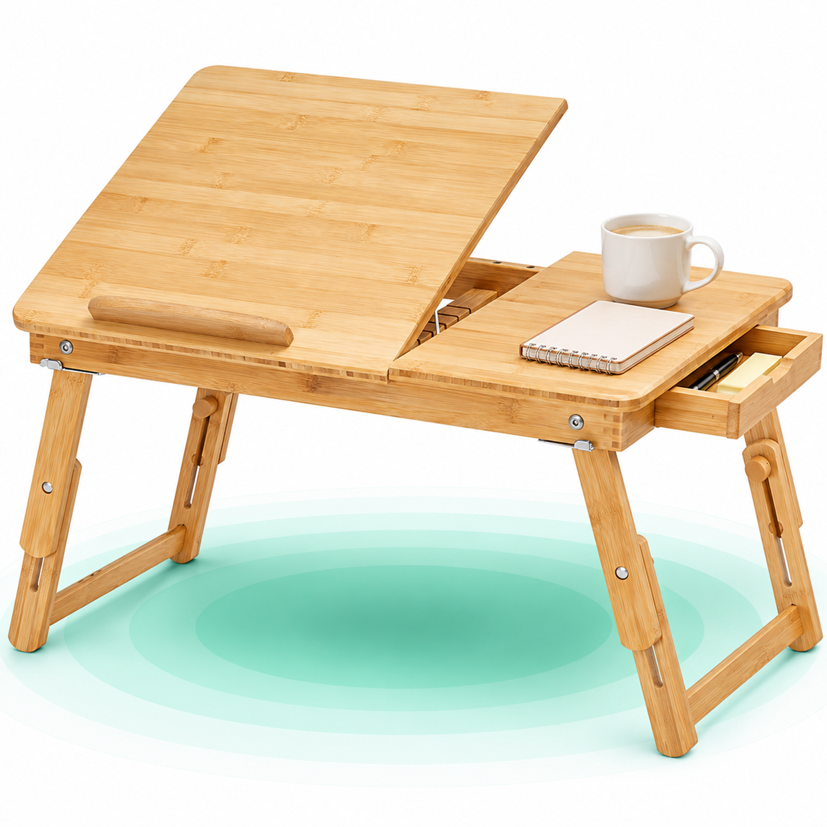 Masuta laptop sau mic dejun, din bambus, reglabila pe inaltime si unghi, cu sertar lateral, 68x35x22-32 cm, natural