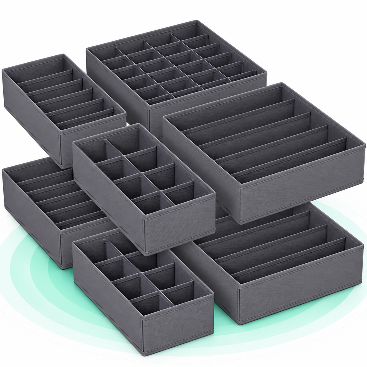 Organizatoare dulap si sertar, set 8 cutii pliabile, 86 compartimente, 32x32x10 si 32x16x10 cm, gri