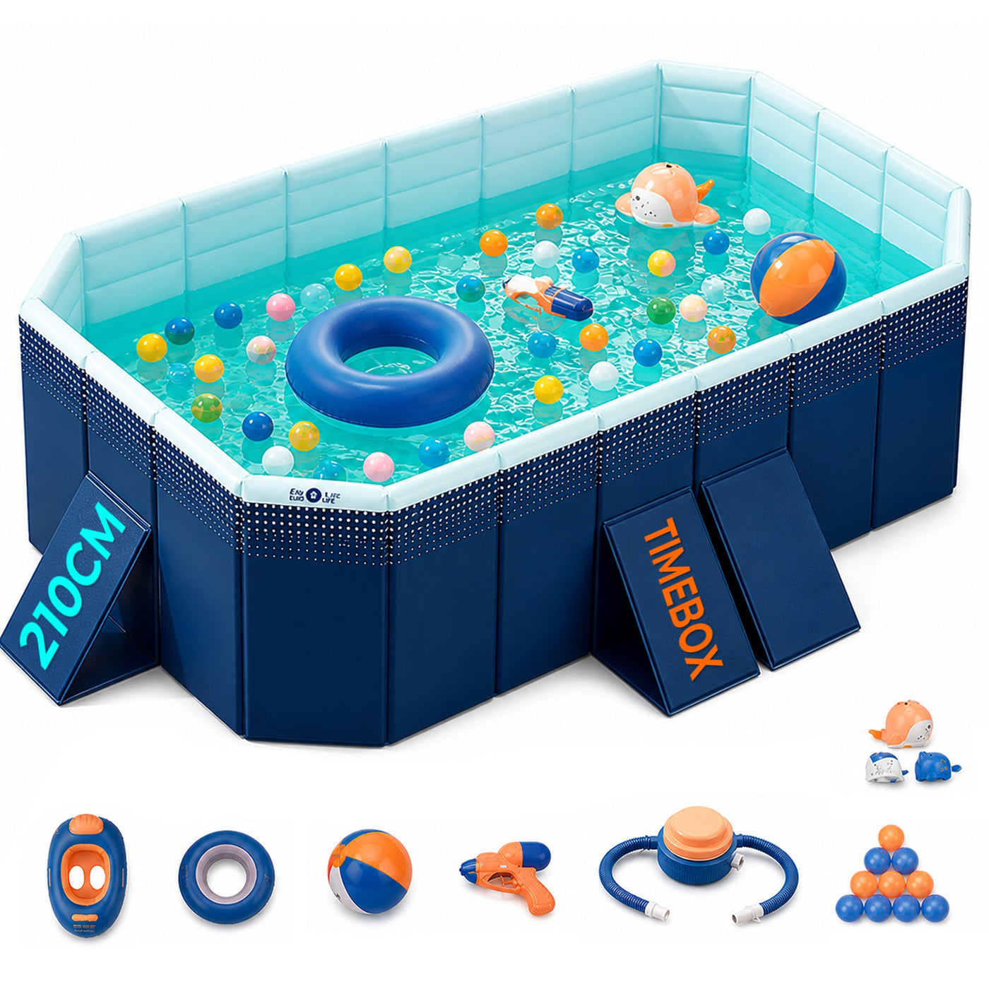 Piscină Pliabila Timebox,  2.1 m, Fără Pompare, Material 5 Straturi, Albastru