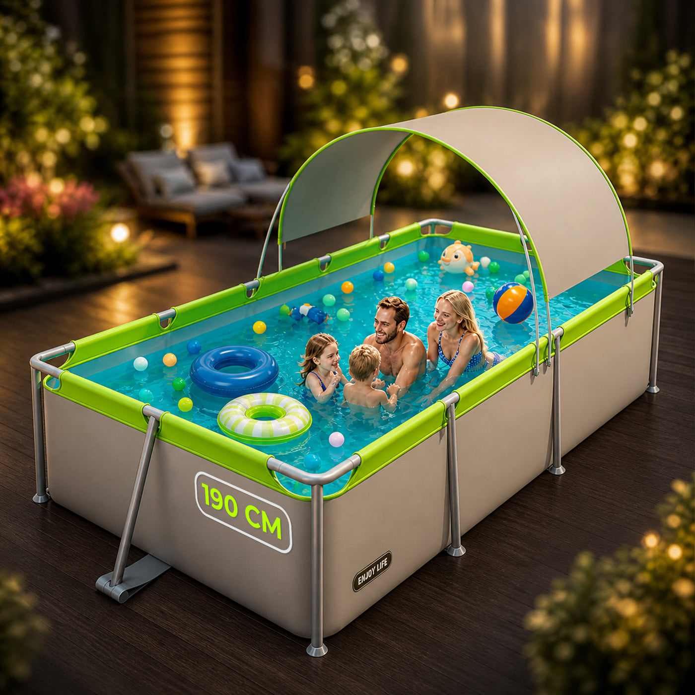 Piscină Cadru Metalic Timebox, Umbrar UV, 190×130×60cm