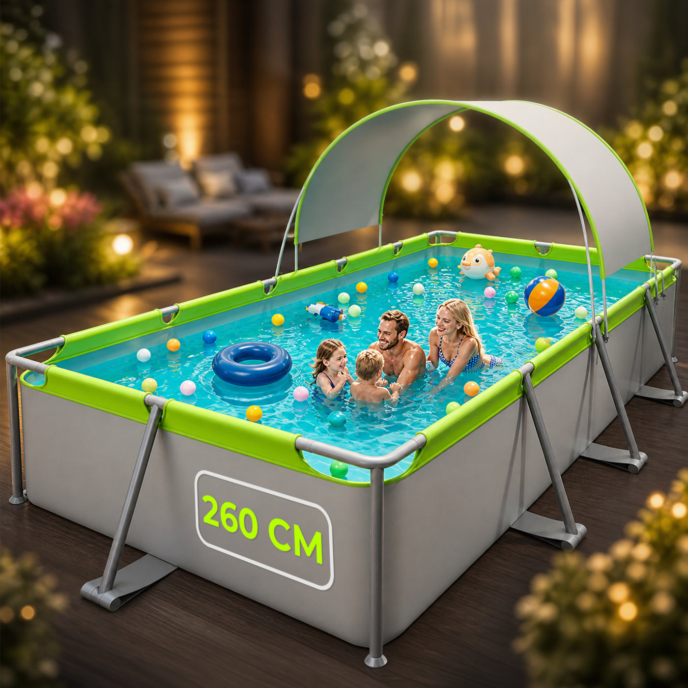 Piscină Timebox cu Umbrar – Material PVC Rezistent, Suport Țeavă Galvanizată, Montaj Rapid