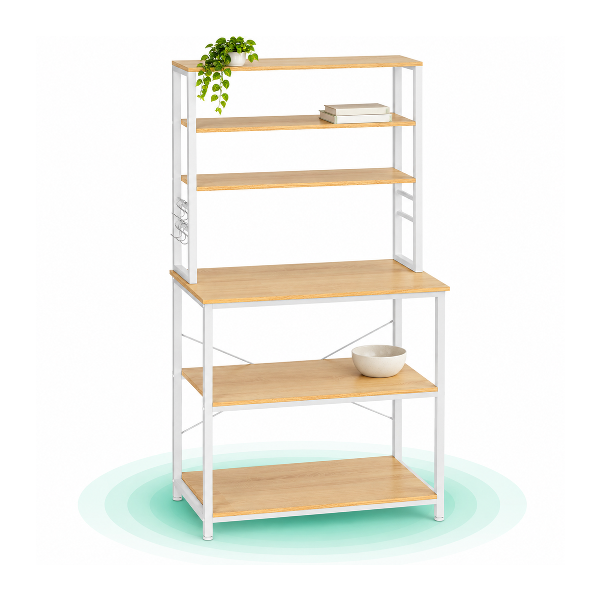 Raft de bucatarie cu spatiu pentru cuptorul cu microunde, 6 rafturi, otel, industrial, 40x80x167cm, maro stejar si alb