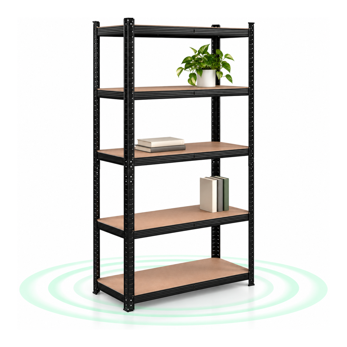 Raft de depozitare metalic, cu rafturi din MDF, 5 polite, max. 875 kg, 180x90x40cm, negru