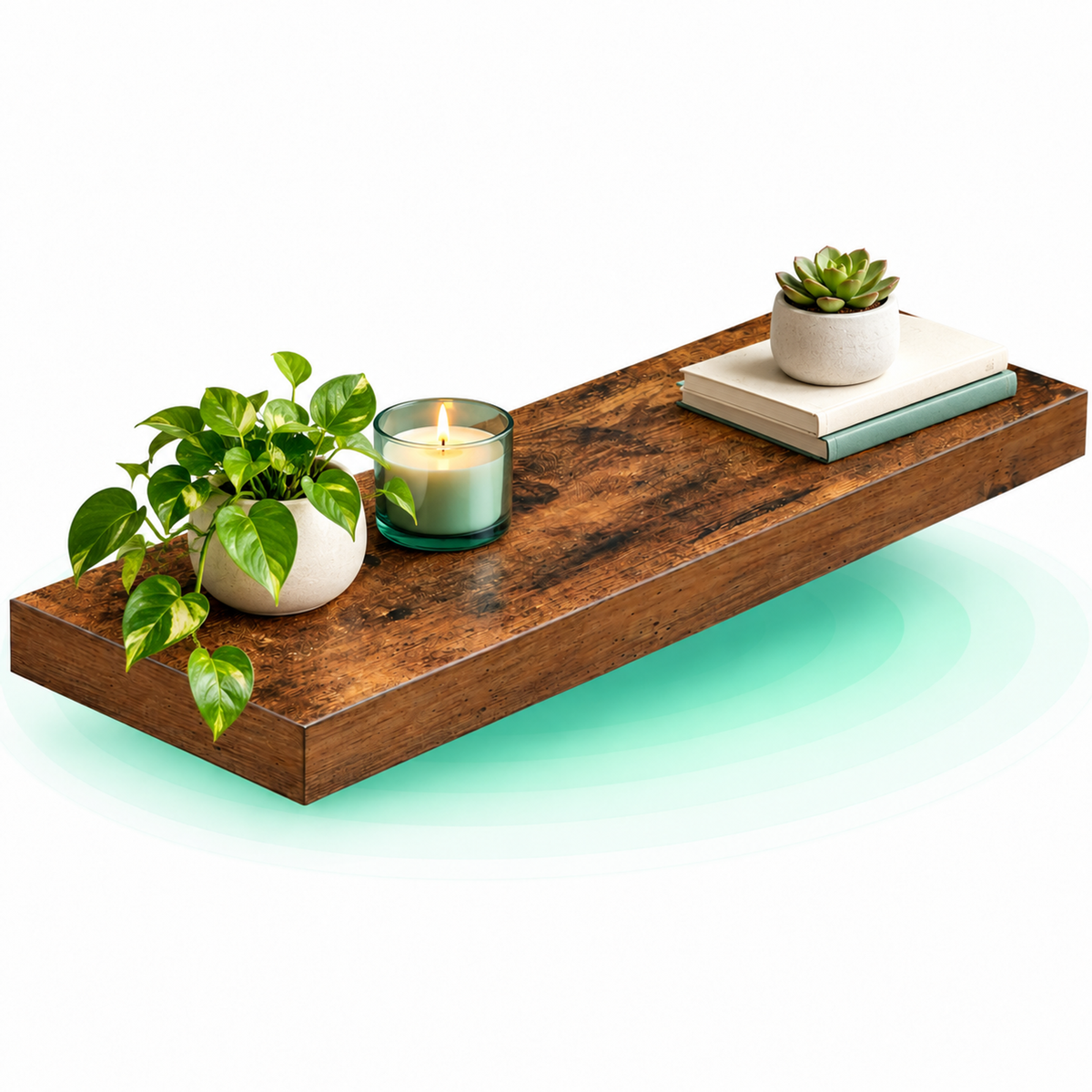 Raft de perete suspendat plutitor, MDF, sistem montare inclus, 80x20x4cm, vintage maro