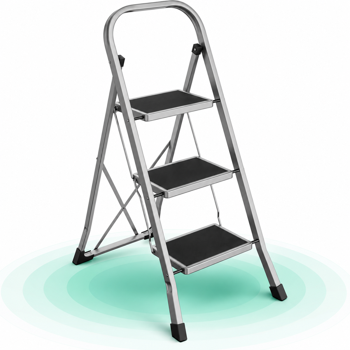 Scara pliabila cu 3 trepte si balustrada, otel, 150 kg, 46,5x74,5x105 cm, gri si negru