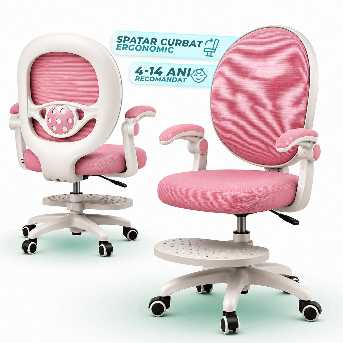 Scaun Reglabil pentru Copii, Model Ergonomic cu Spatar Confortabil, Roz