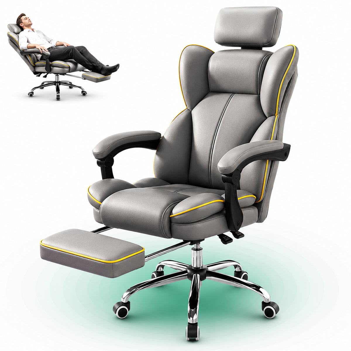 Scaun Birou Ergonomic cu Spatar Inalt si Suport Lombar, 360°, Gri