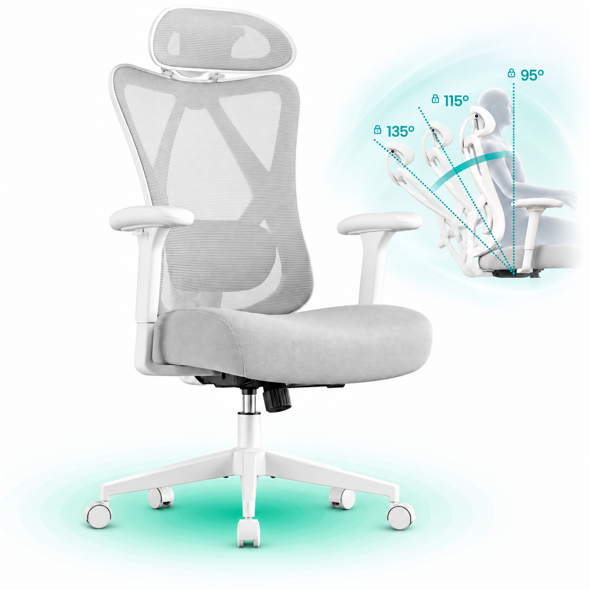 Scaun de birou ergonomic cu spatar din plasa, 120 kg, 70x70x125 cm, gri – SONGMICS