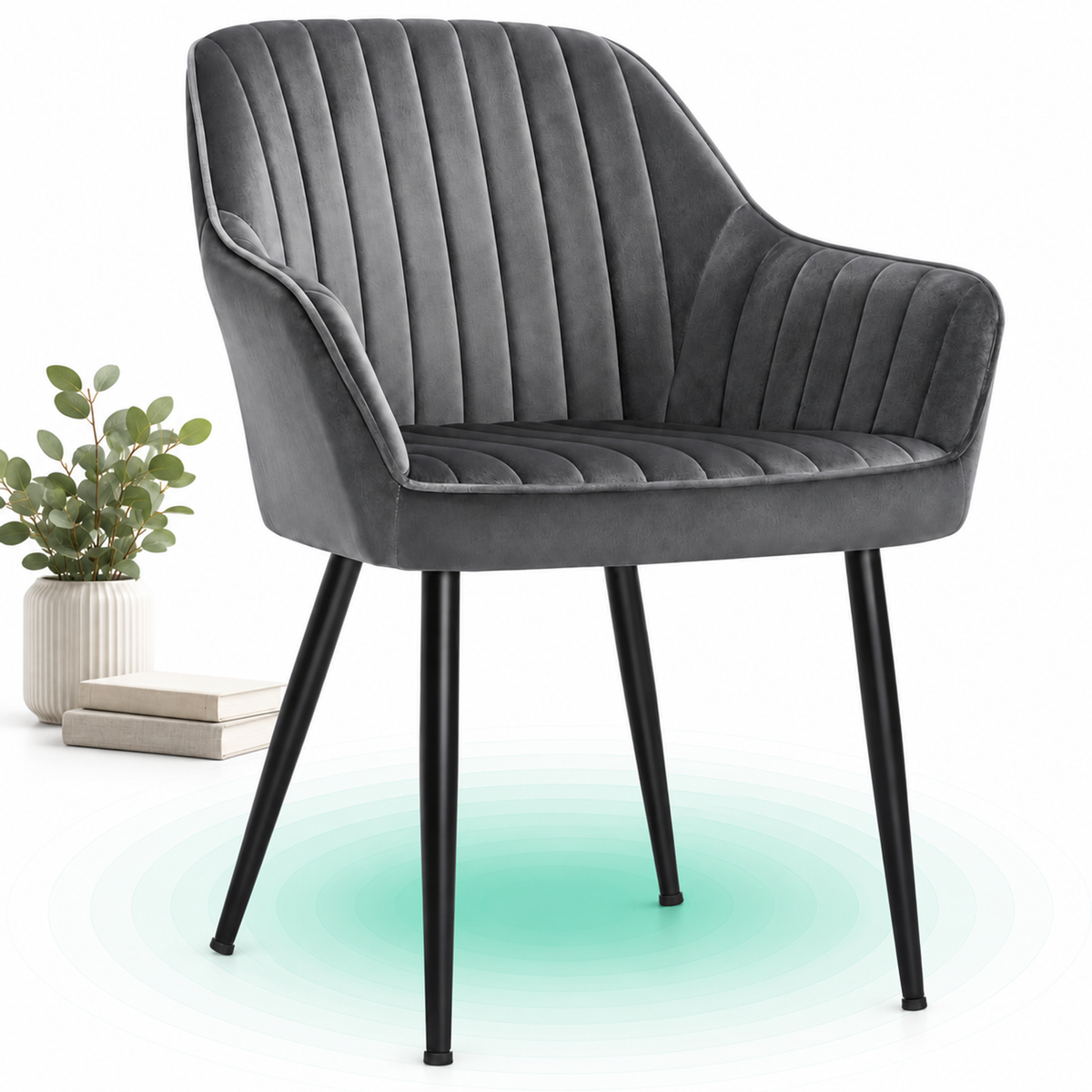Scaun living tapitat din catifea cu cotiere, sarcina 110 kg, 63x60x85 cm, gri