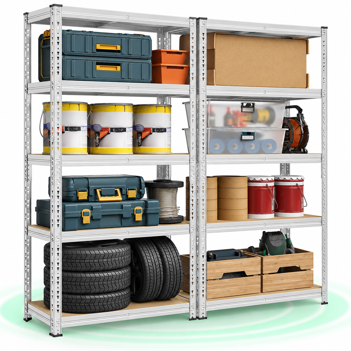 Set 2 rafturi metalice depozitare, 5 polite reglabile, 875 kg/raft, 40x90x180 cm, argintiu