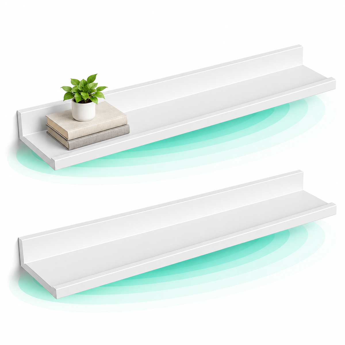 Set 2 rafturi plutitoare suspendate perete cu finisaj lucios, MDF, 60x10x5 cm, alb