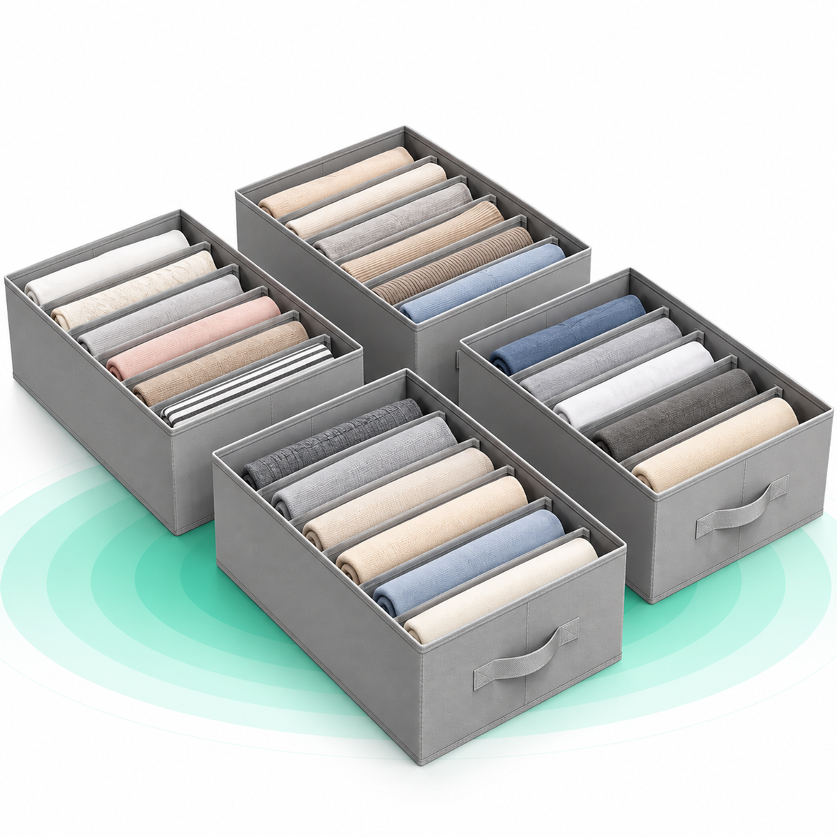 Set 4 organizatoare dulap pliabile, 6 compartimente fiecare, 42x30x17 cm, gri