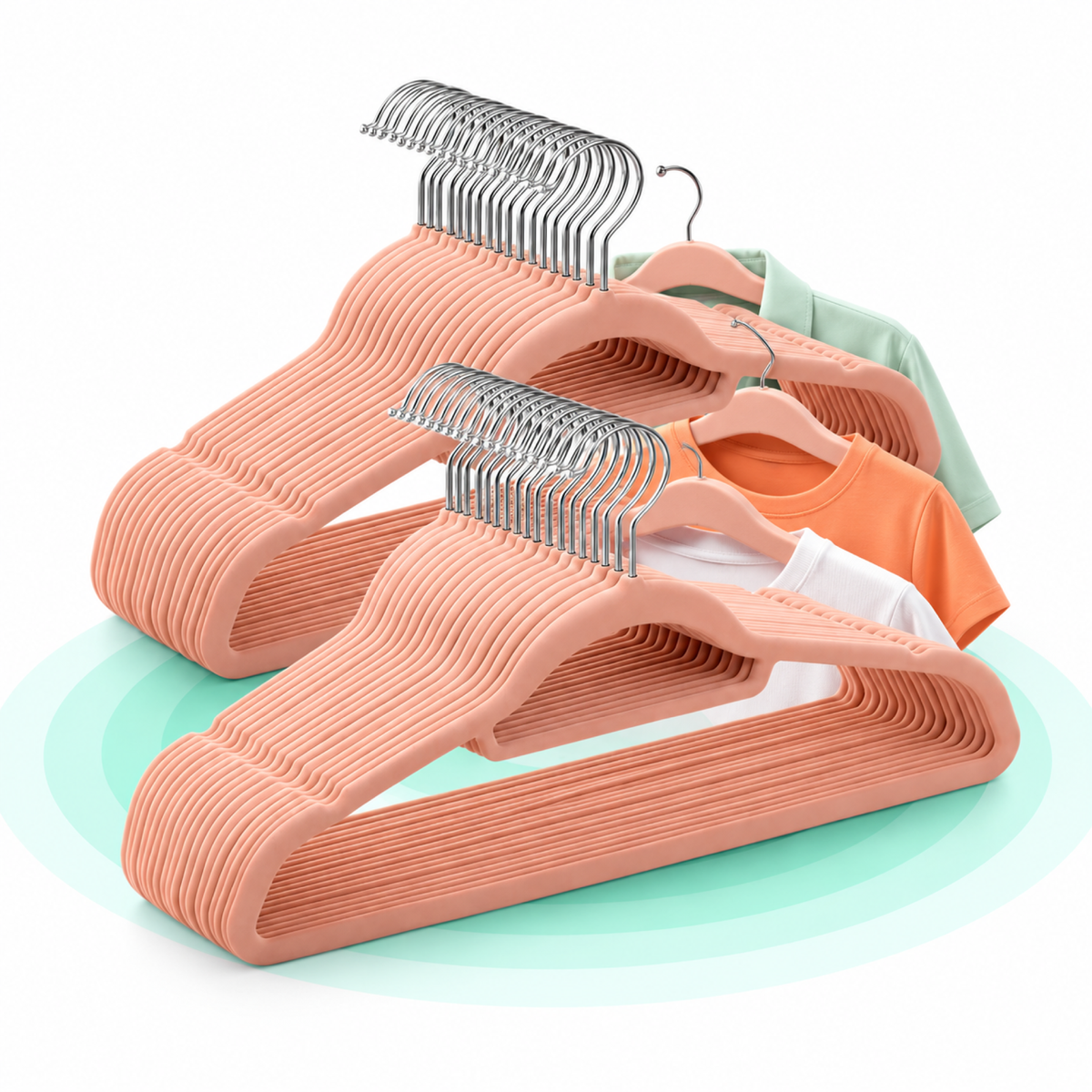 Set 50 umerase din catifea antialunecare, carlig rotativ 360°, 45x0,6x23,5 cm, roz deschis