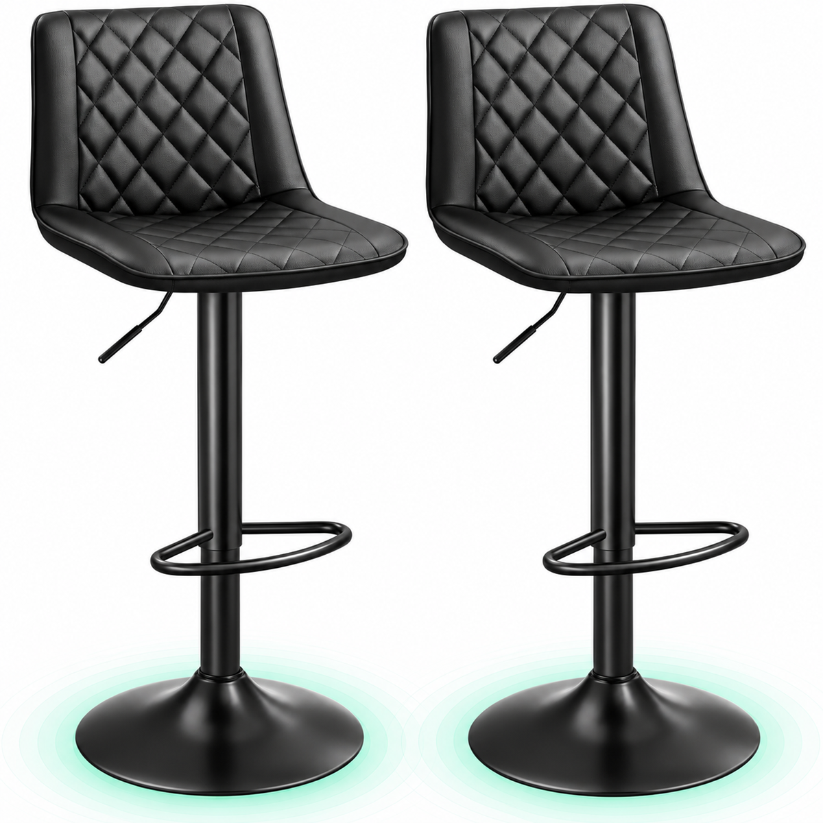 Set de 2 scaune de bar, cu spatar, reglabile in inaltime, tapitat cu PU, 47x51x(89-109)cm, negru