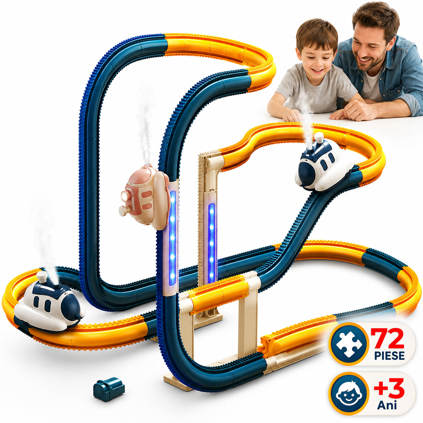 Set Traseu Electric cu Masinute pentru Copii 4-6 Ani, Albastru