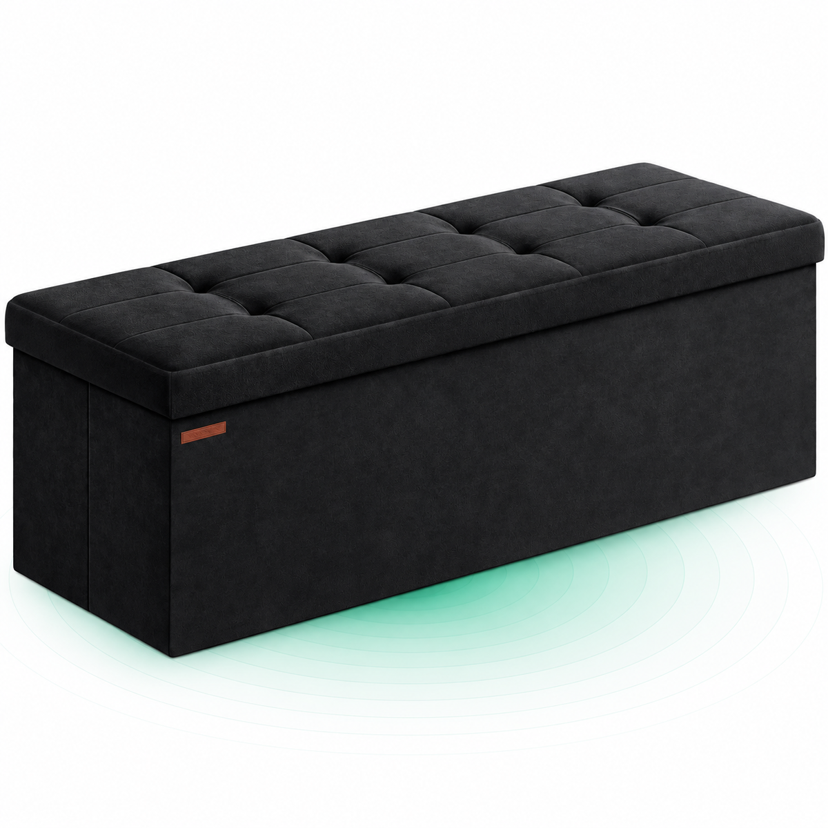SONGMICS Bancuta pliabila cu spatiu de depozitare, catifea matlasata, 38x110x38 cm, capacitate 300 kg, negru