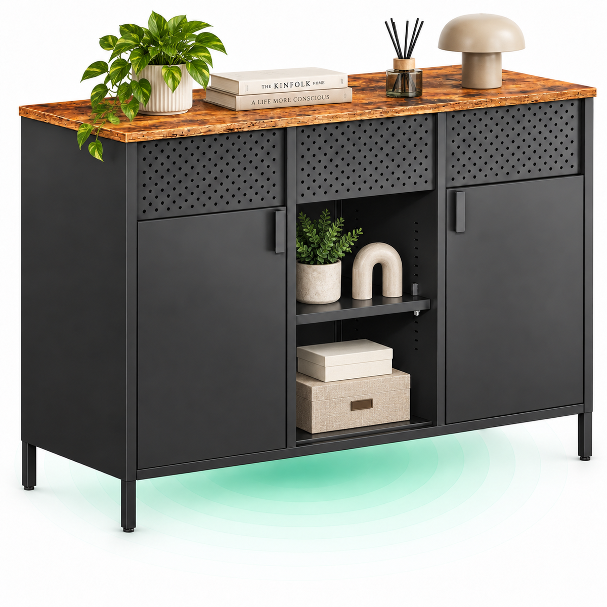 SONGMICS Dulap metalic cu 2 usi si polite reglabile, otel si PAL, stil industrial, 40x110x76 cm, maro rustic
