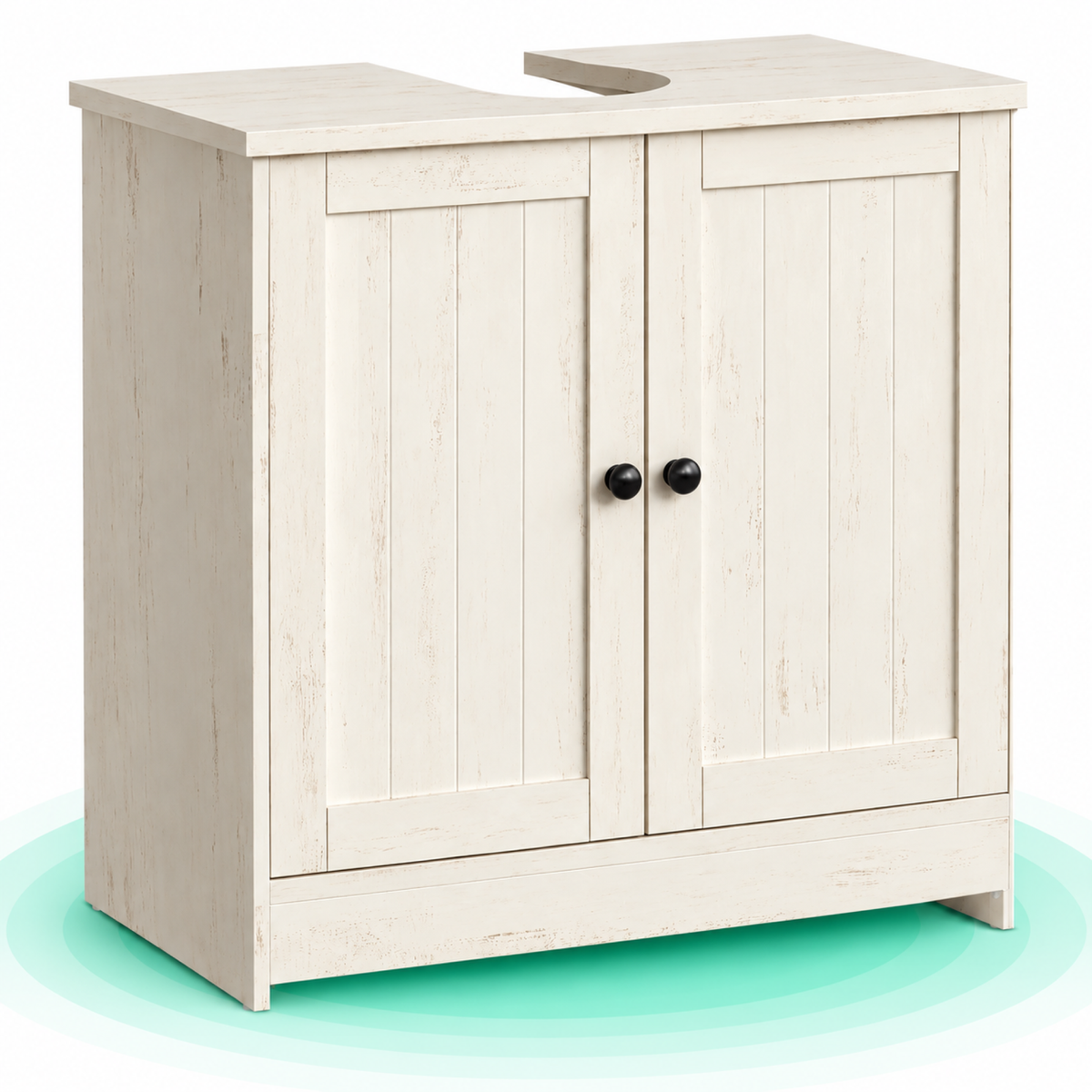 SONGMICS Masca baie pentru chiuveta, suport lavoar, raft reglabil, stil rustic modern, 60x30x61 cm, alb rustic