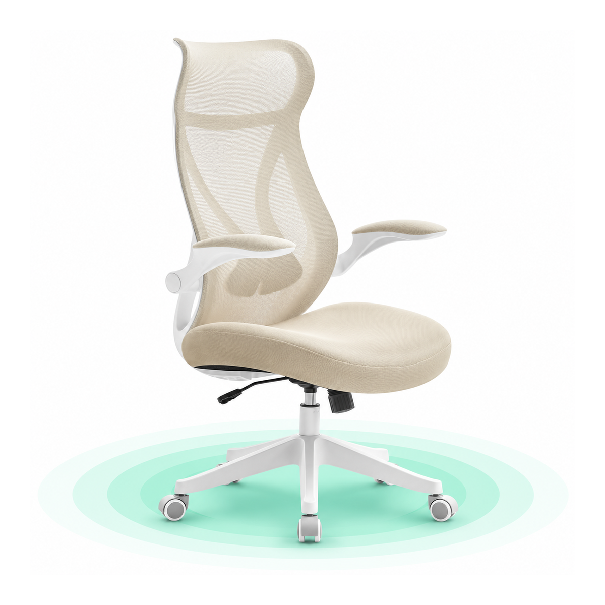 SONGMICS Scaun birou ergonomic cu tetiera, suport lombar, brate rabatabile, maxim 150 kg, 71x71x119 cm, cappuccino bej
