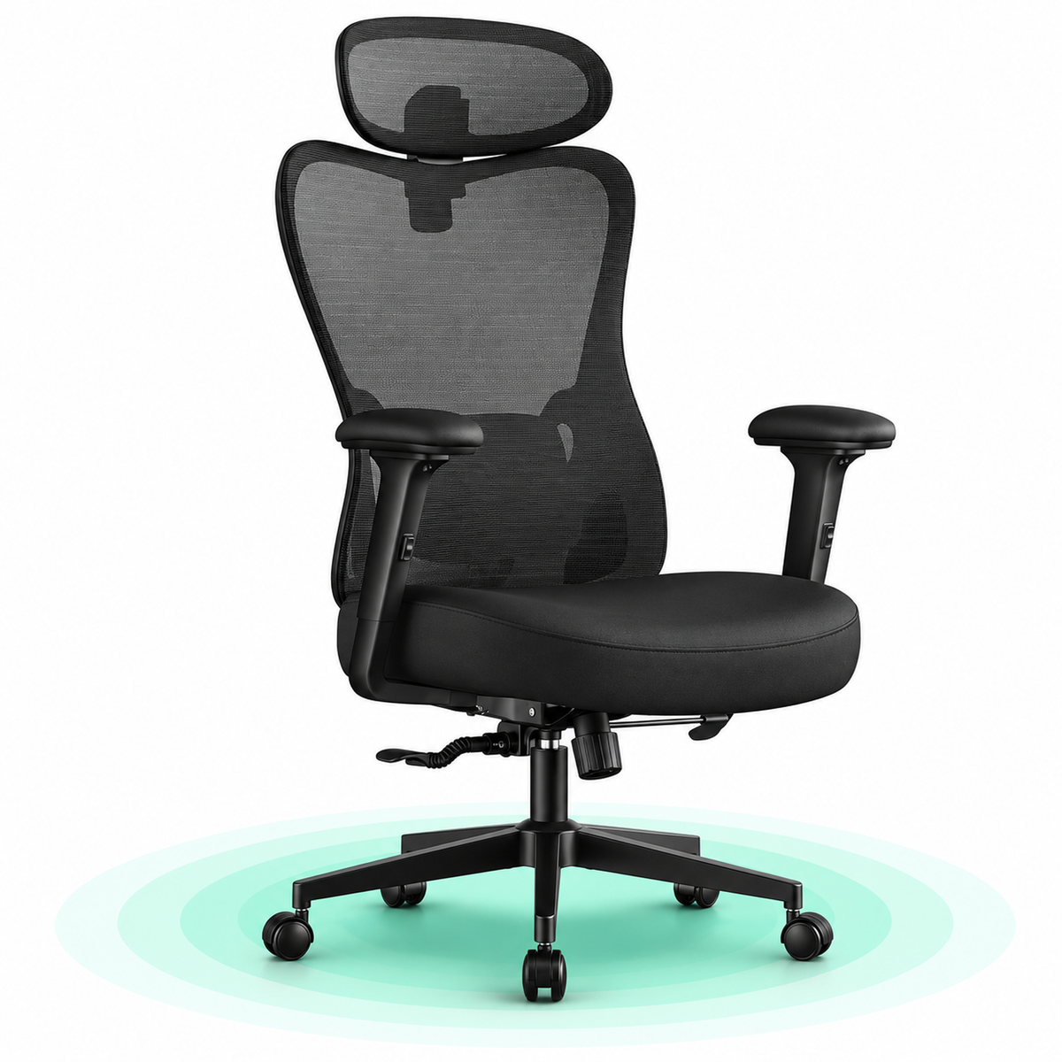 SONGMICS Scaun de birou ergonomic cu tetiera reglabila, suport lombar ajustabil, maxim 150 kg, 70x70x113-130 cm, negru