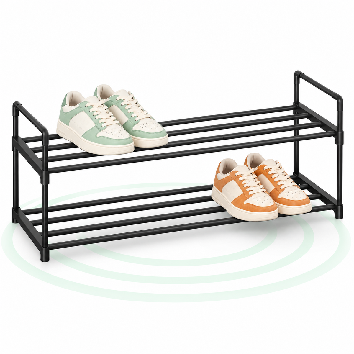 Suport pantofi 92x30x34 cm, 2 niveluri, suprapozabil, structura metalica, negru