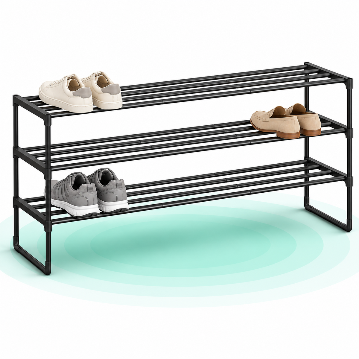 Suport pentru pantofi cu 3 niveluri, structura metalica, 30x117x55 cm, negru