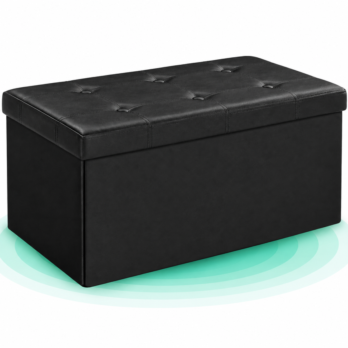 Taburet pliabil cu sezut moale, spatiu de depozitare 80litri, maxim 300kg, 76x38x38cm, negru