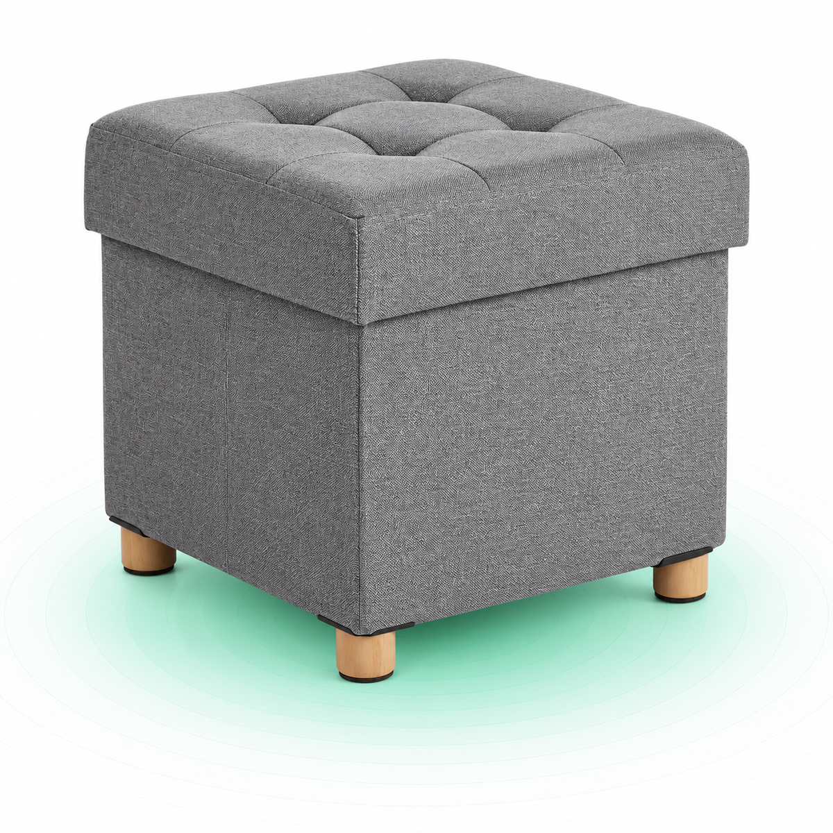 Taburet pliabil cu sezut moale, spatiu de depozitare, maxim 300kg, 38x38x40cm, gri