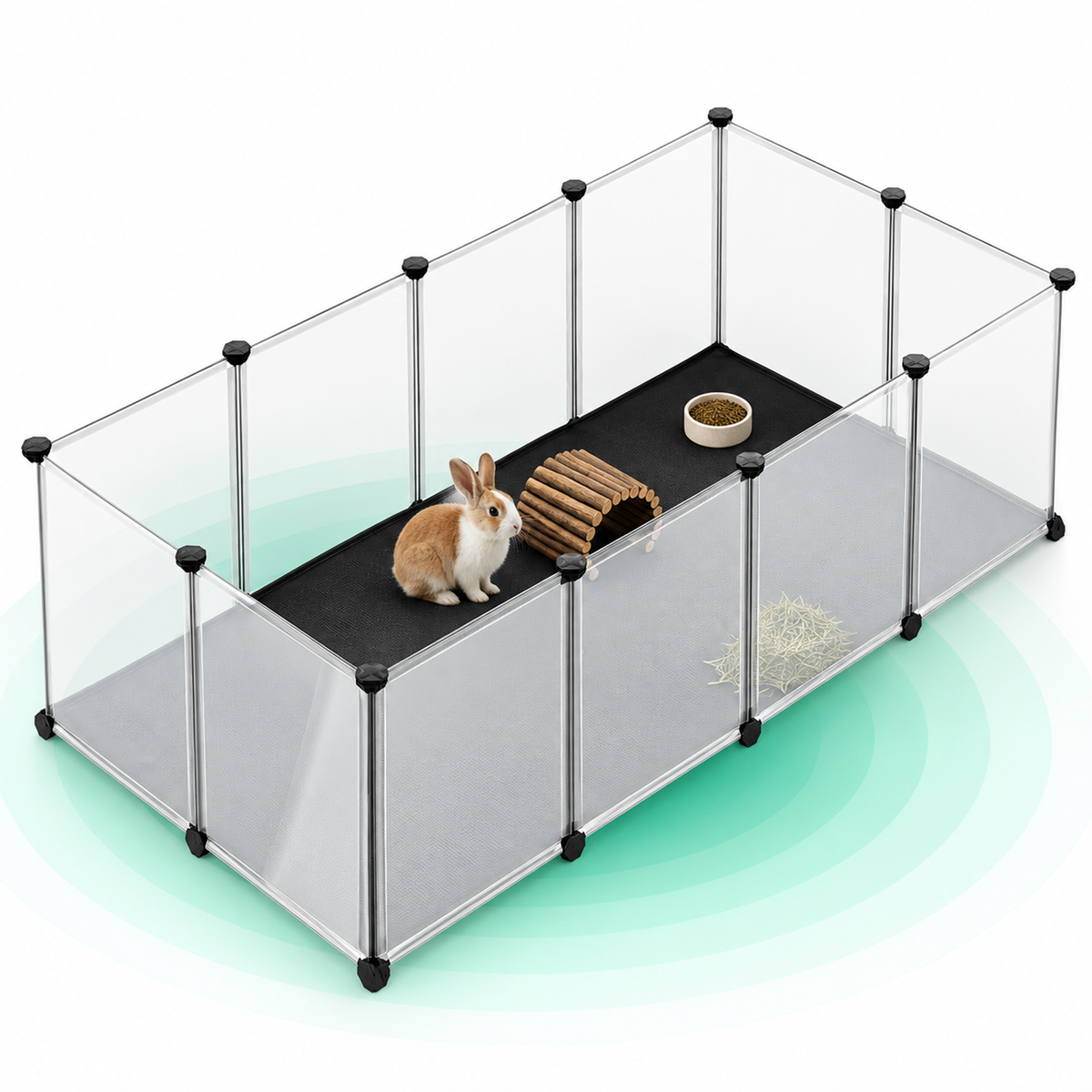 Tarc animale mici modular cu placi de baza si covoras impermeabil, 145x73x57 cm, transparent