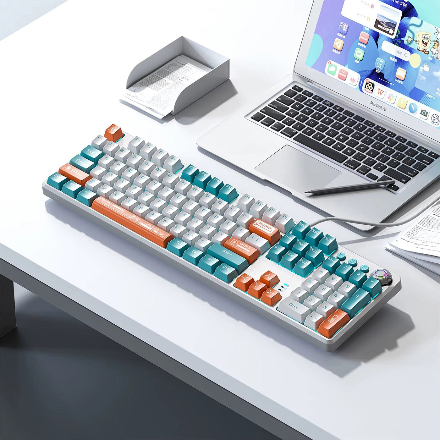 Tastatura Mecanica de Gaming Timebox, Blue Switch, - Tri-Color Design RGB, Alb (Copy) - Imagine 1
