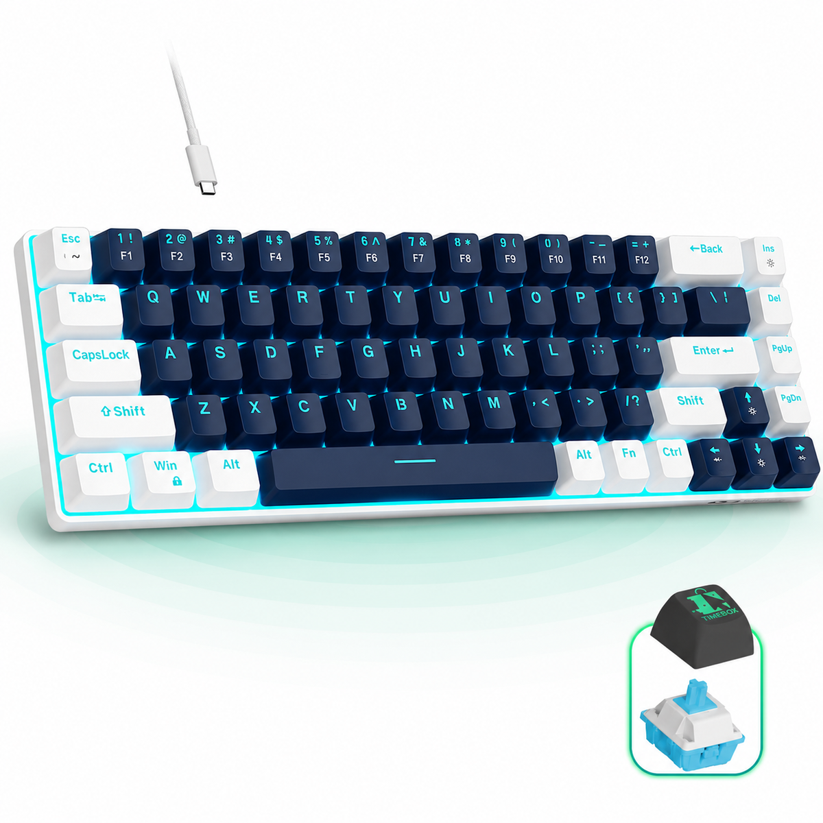 Tastatura Mecanica Gaming Timebox, Blue Switch, 60%, Lumini LED, Albastru / Ab