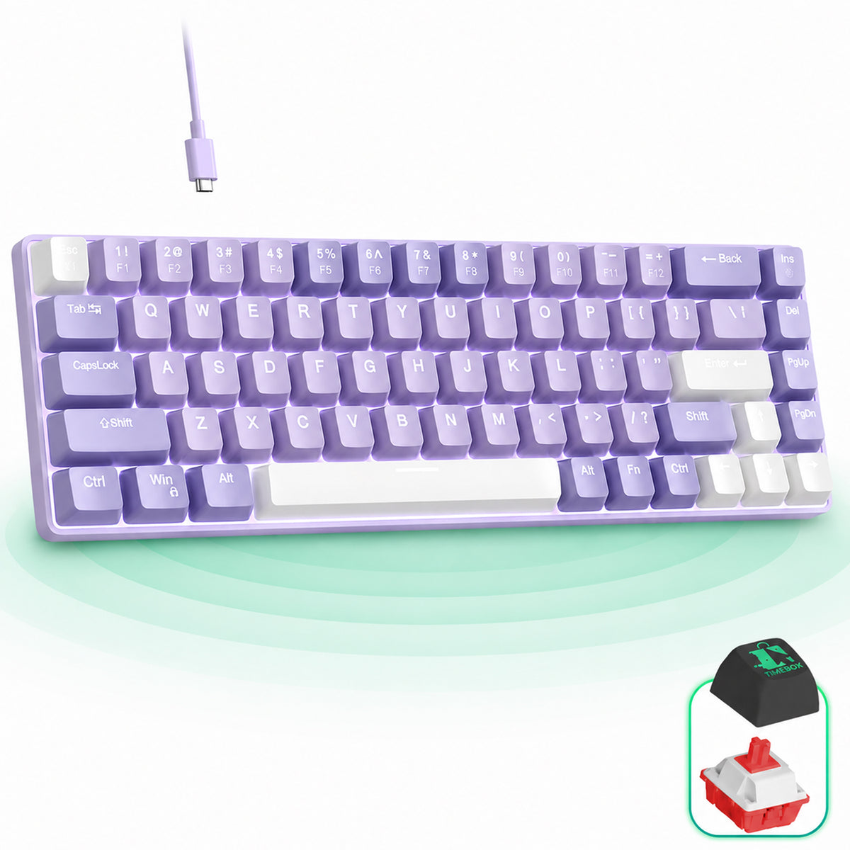 Tastatura Mecanica Gaming Timebox, Red Switch, 60%, Hot-Swap, Violet