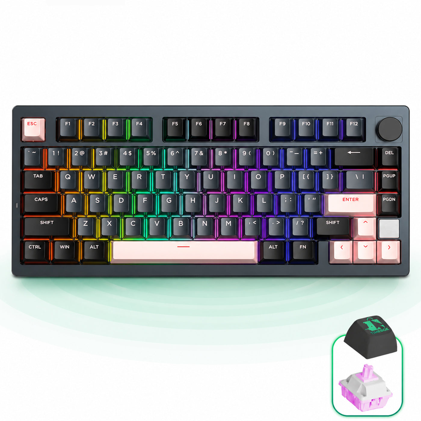 Tastatura Mecanica Wireless 75% Timebox, Hot-Swap, Gasket, Negru