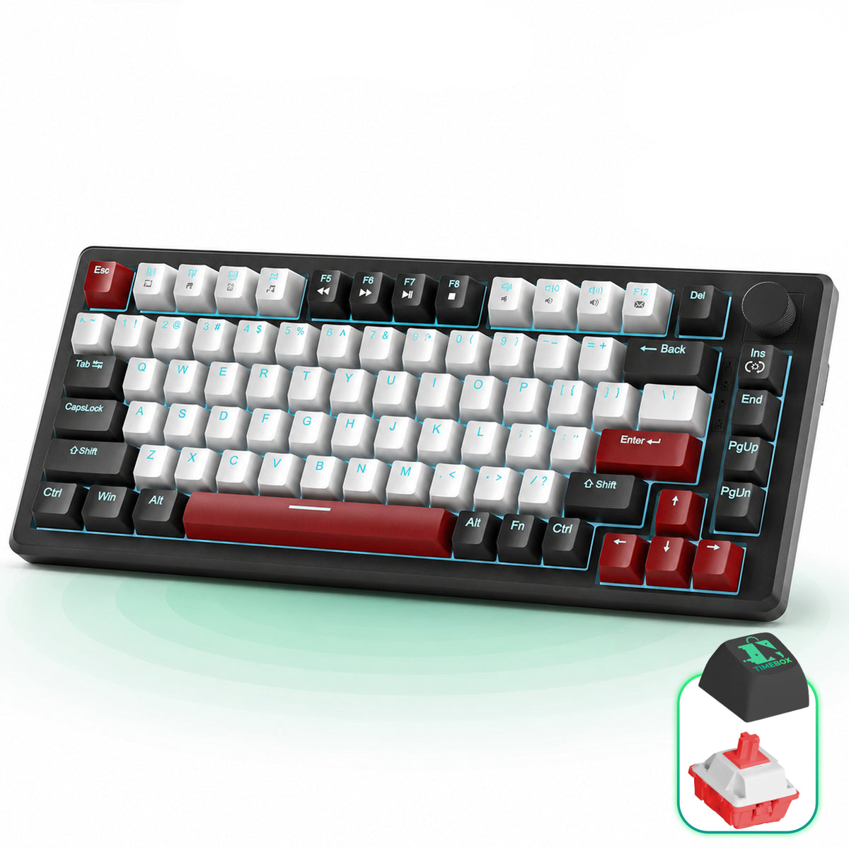 Tastatura Mecanica Gaming Timebox, Red Switch, 75%, Lumini LED, 83 taste, Negru