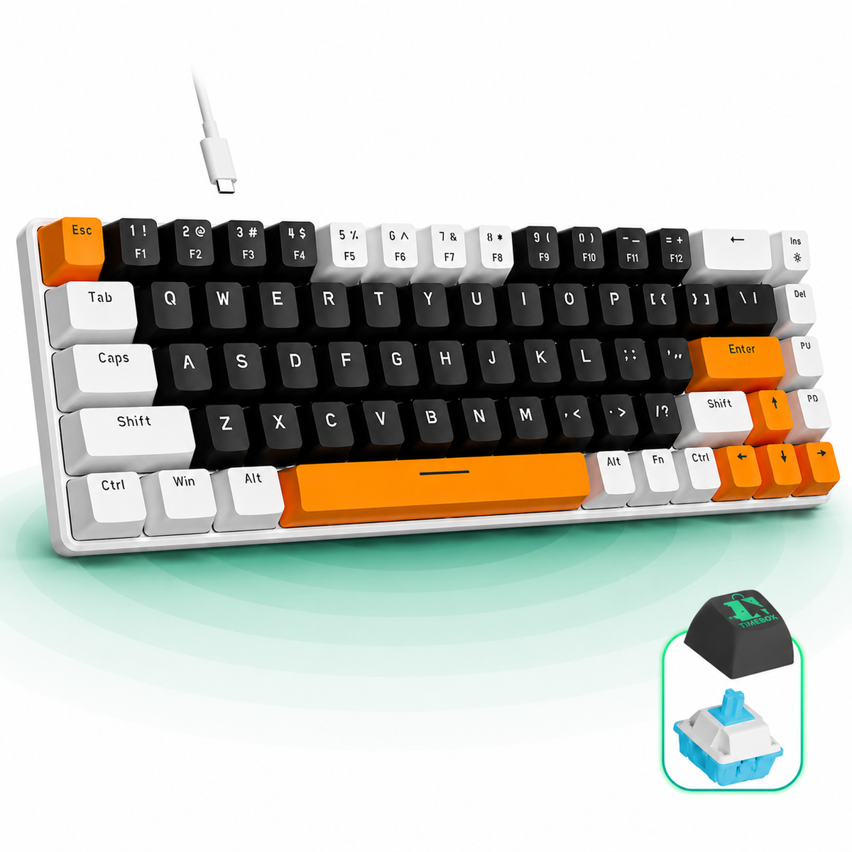 Tastatura Mecanica Gaming Timebox, Blue Switch, 60%, Lumini LED, Portocaliu