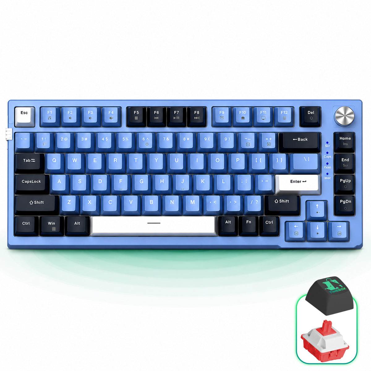 Tastatura Mecanica Gaming Timebox, Blue Switch, 75%, Hot-Swap, TKL, Albastru